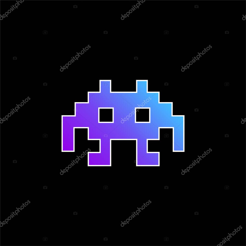 Alien Space Character Of Pixels For A Game blue gradient vector icon