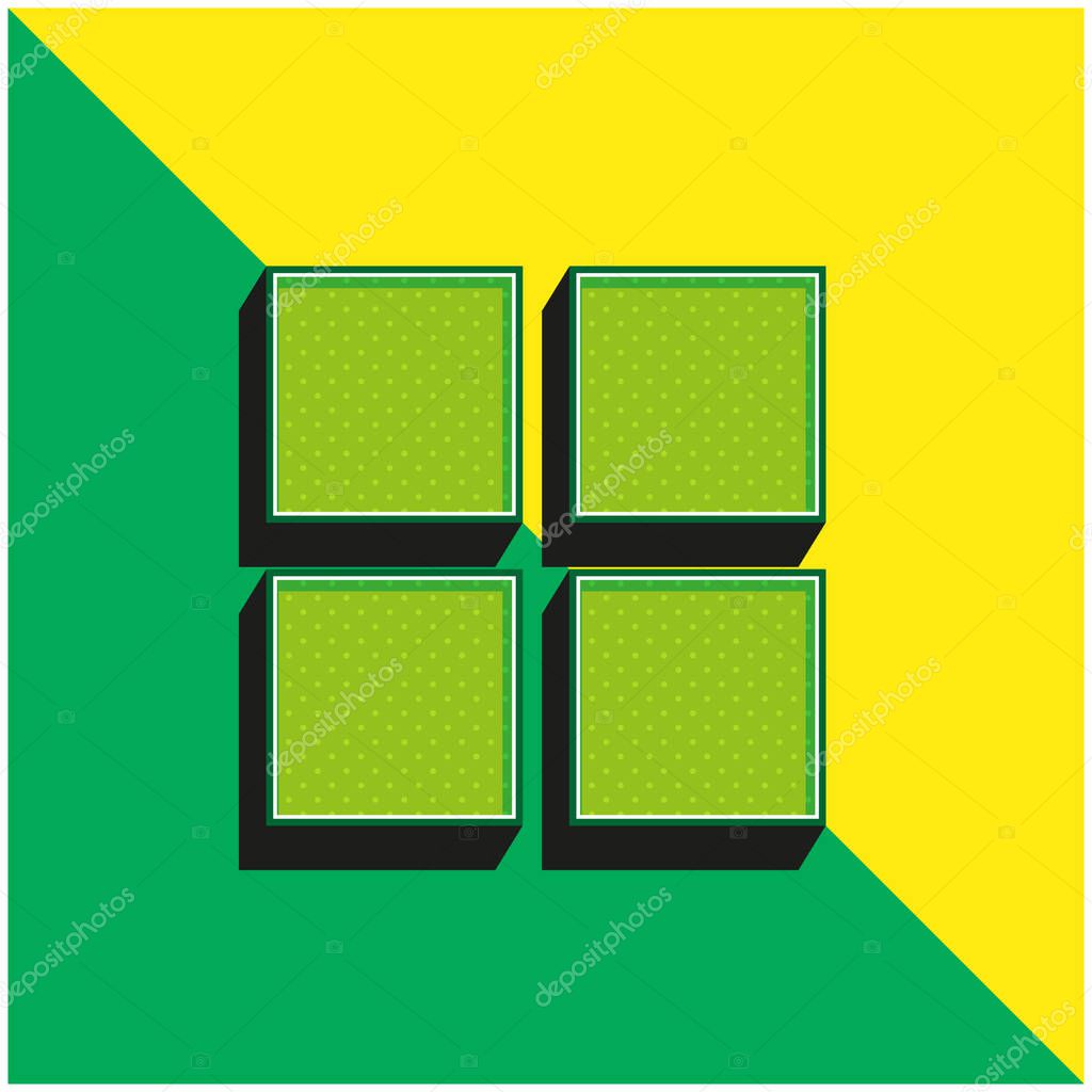 4 Black Squares Green and yellow modern 3d vector icon logo