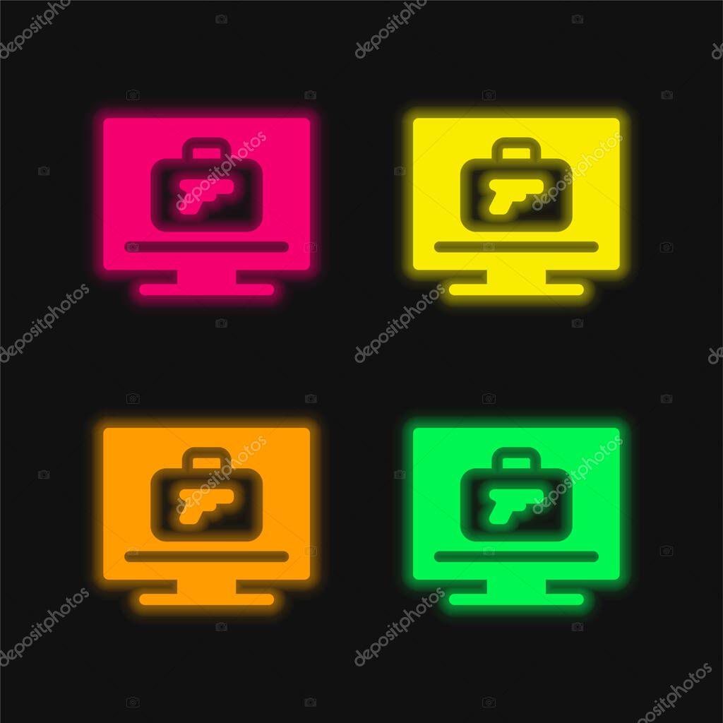Airport X Ray Machine four color glowing neon vector icon