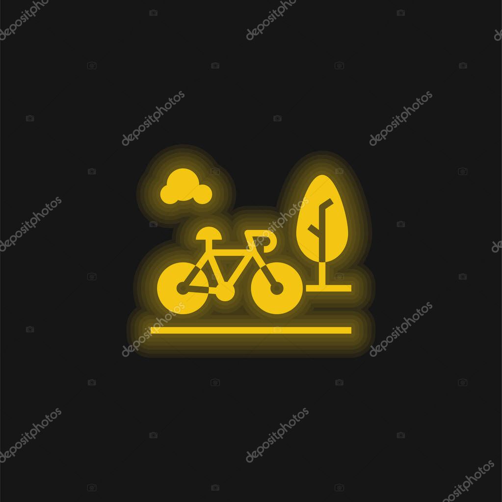 Bicycle yellow glowing neon icon
