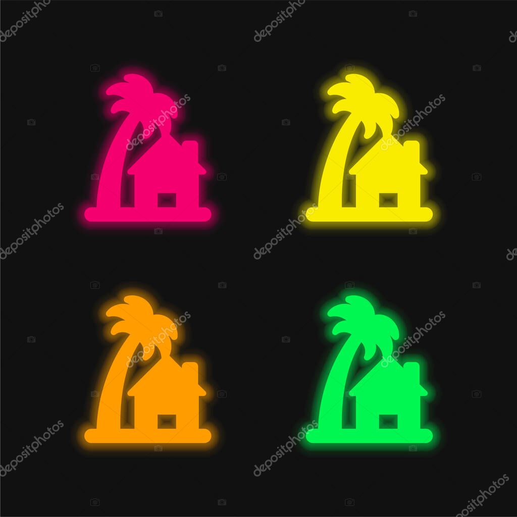 Beach House four color glowing neon vector icon