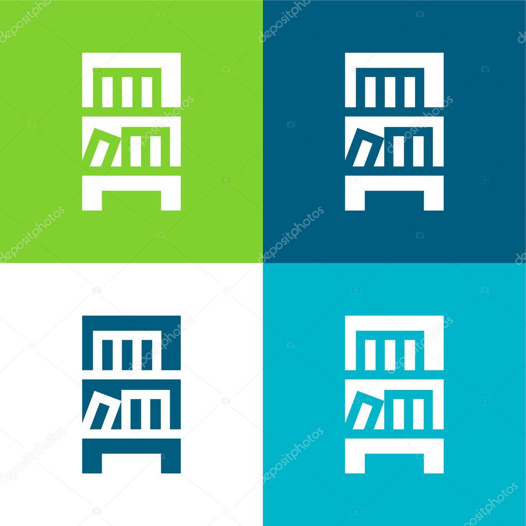 Bookcase Flat four color minimal icon set