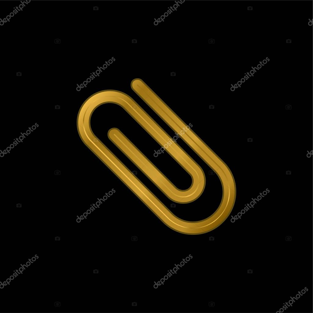 Attach Paperclip Diagonal Symbol gold plated metalic icon or logo vector