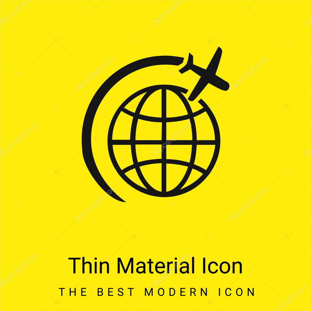 Airplane Flight In Circle Around Earth minimal bright yellow material icon
