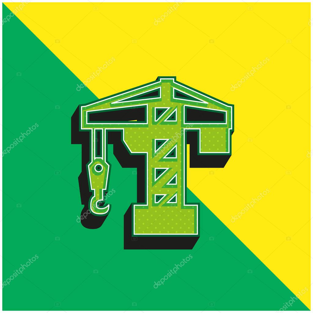 Architecture Crane Tool Green and yellow modern 3d vector icon logo
