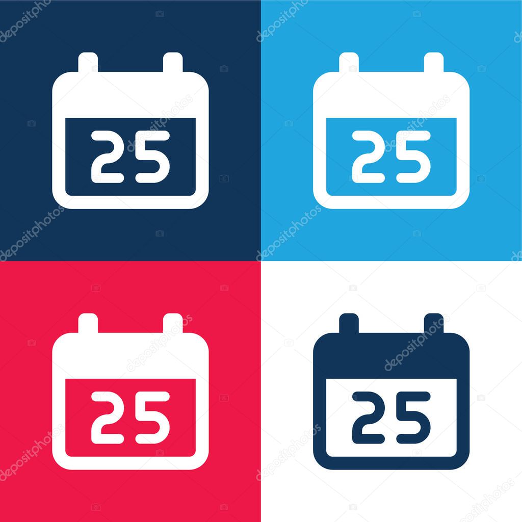 25 December blue and red four color minimal icon set