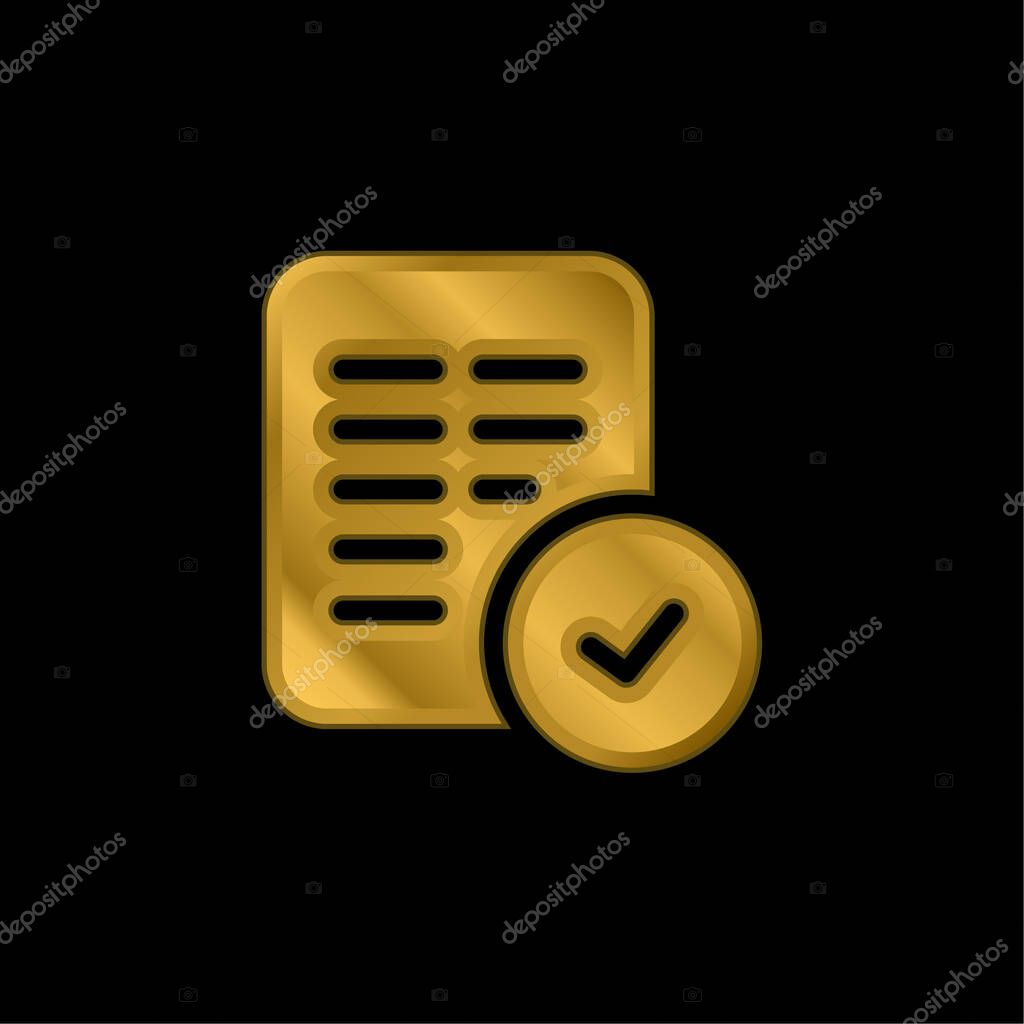 Accept gold plated metalic icon or logo vector