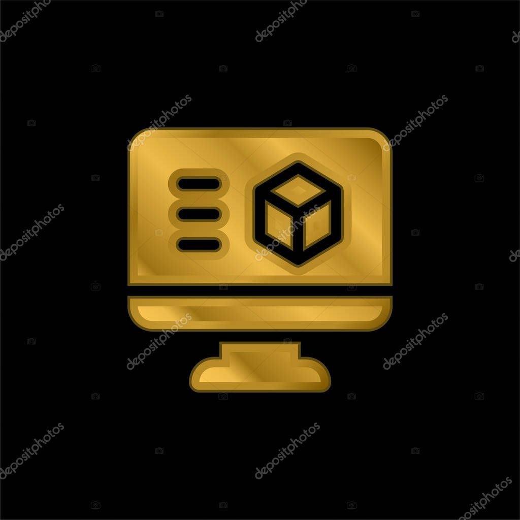 3d Printing Software gold plated metalic icon or logo vector