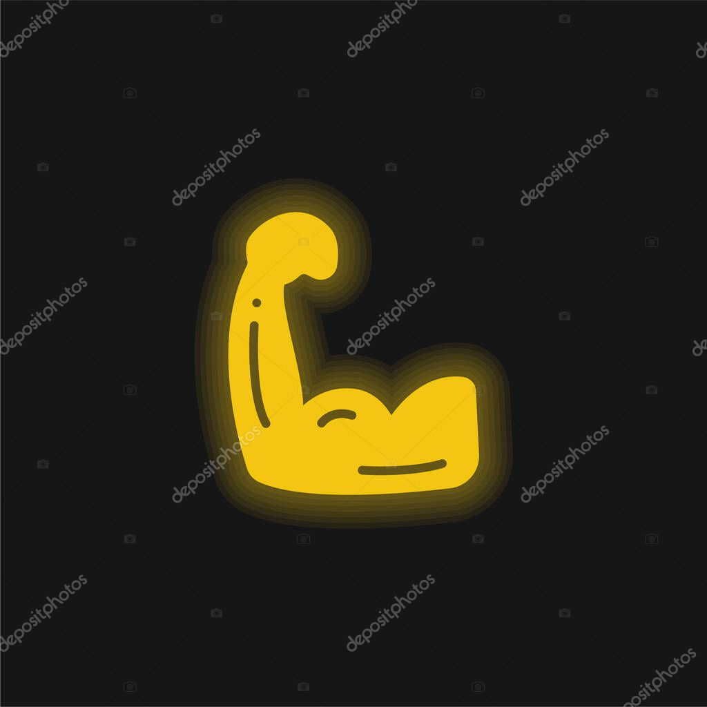 Biceps yellow glowing neon icon