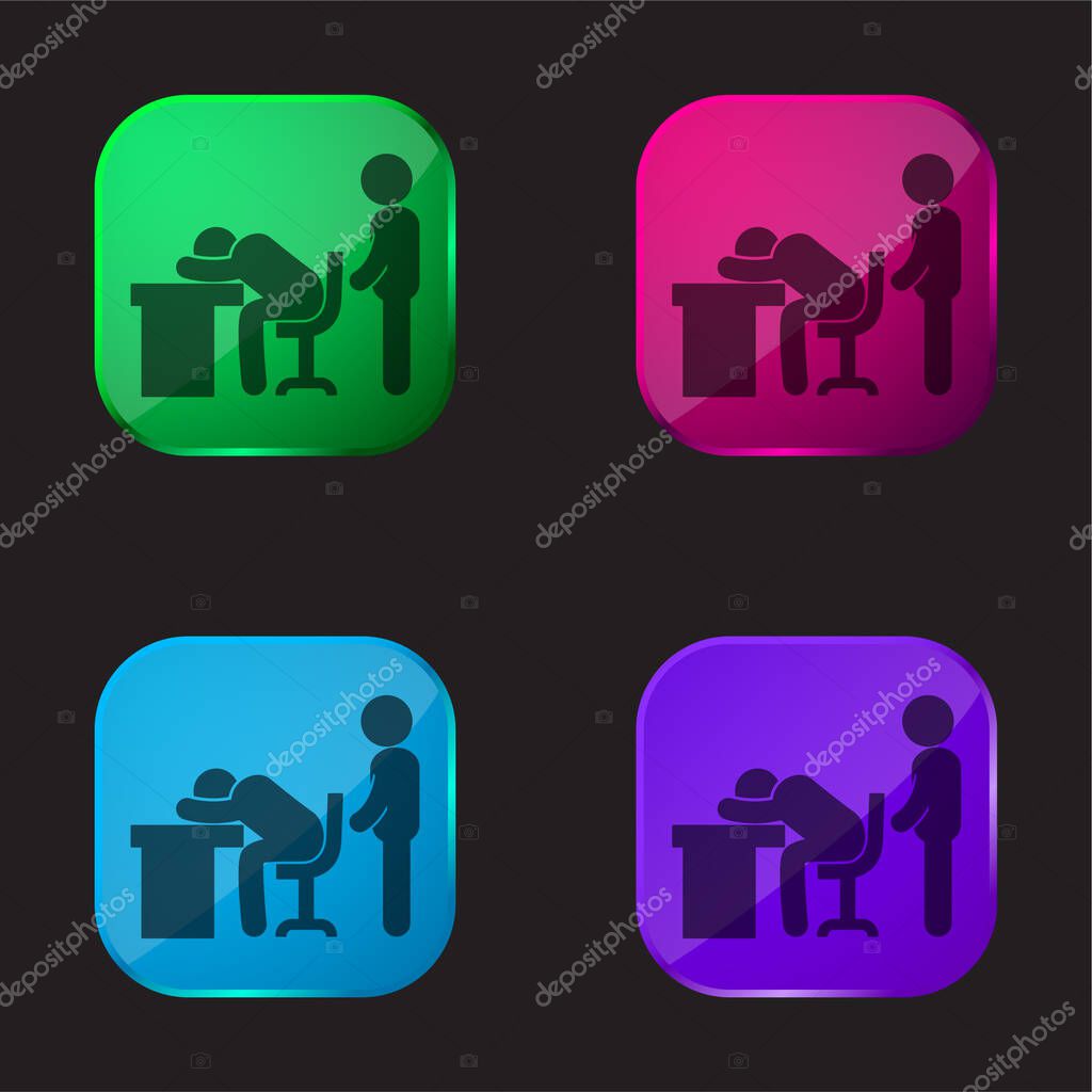 Boss Catching A Worker Sleeping four color glass button icon