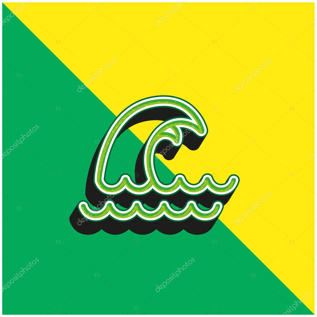 Big Wave Green and yellow modern 3d vector icon logo