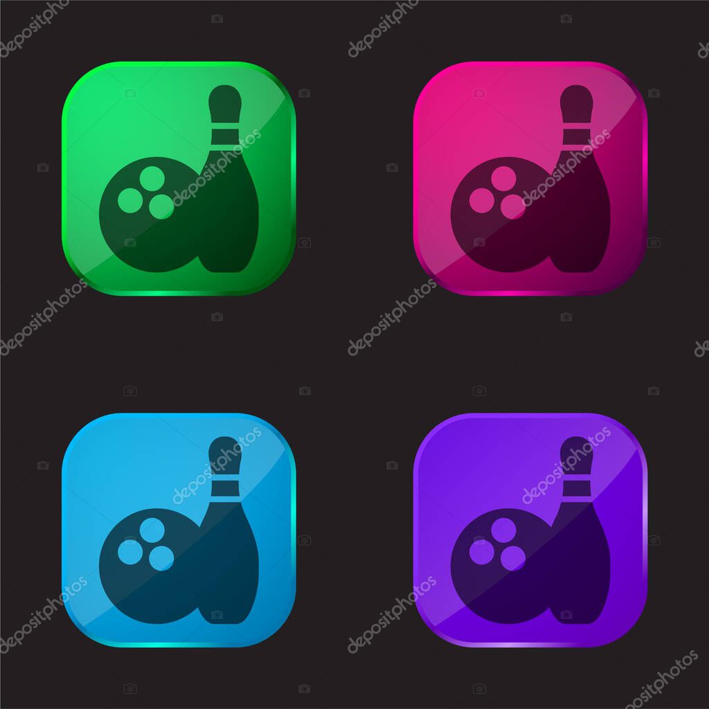 Bowling four color glass button icon