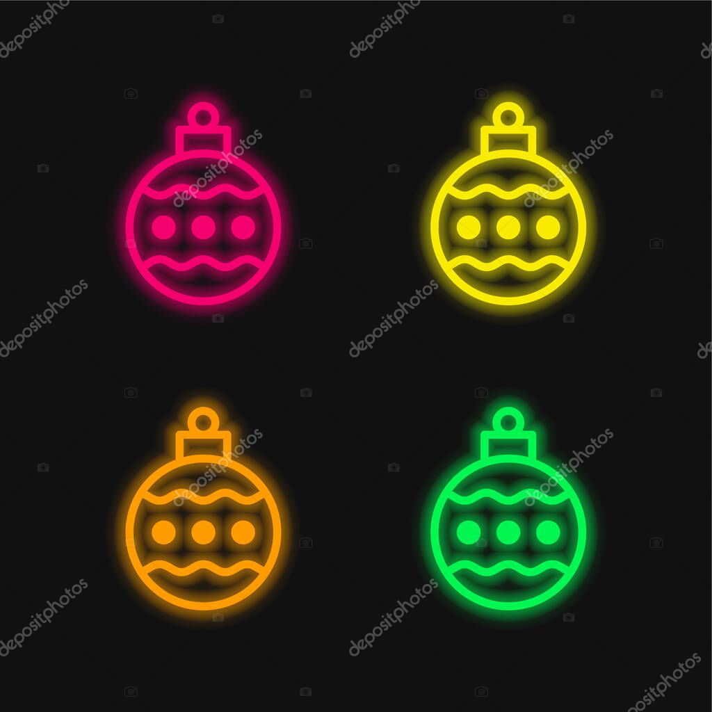 Bauble four color glowing neon vector icon