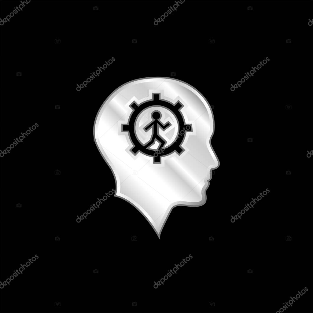 Bald Head With Gear And Running Man Inside silver plated metallic icon
