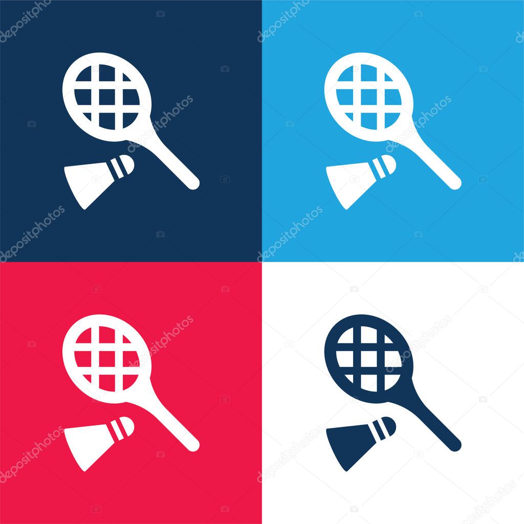 Badminton RAcket And Feather blue and red four color minimal icon set