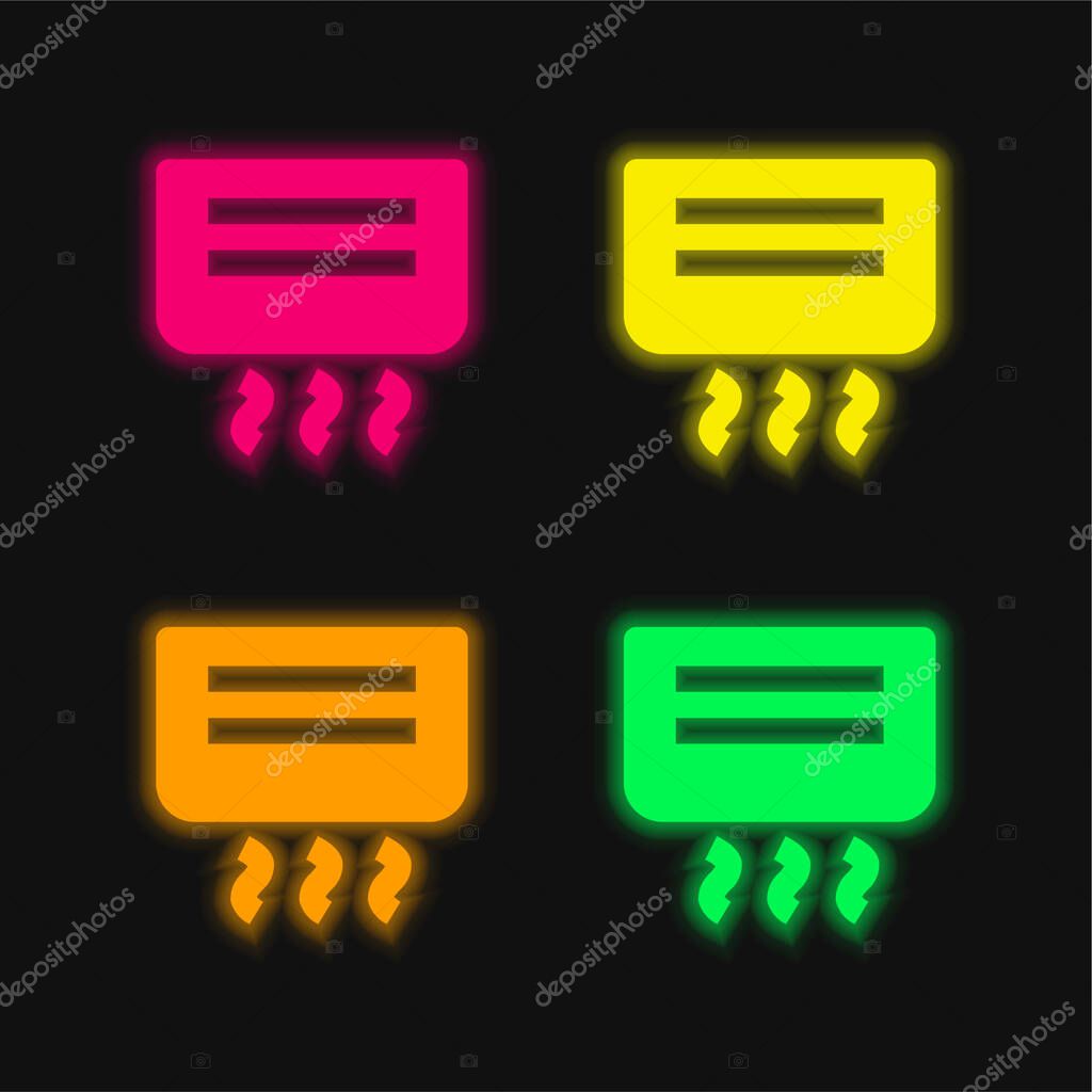 Air Conditioner four color glowing neon vector icon