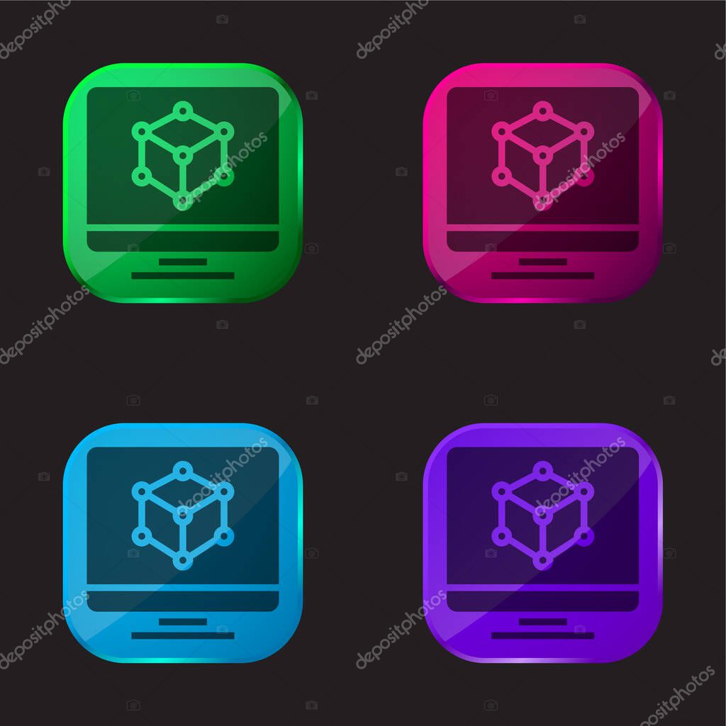 3d Modeling four color glass button icon