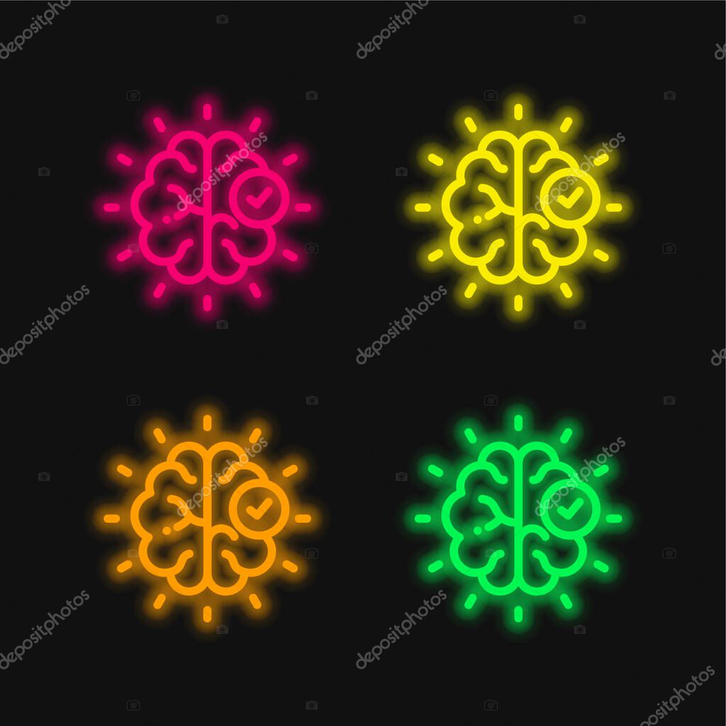 Brain four color glowing neon vector icon