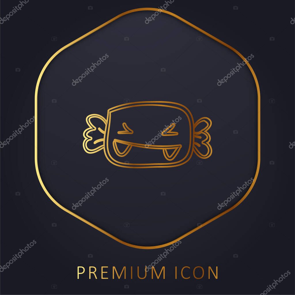 Alive Halloween Candy With Fangs golden line premium logo or icon