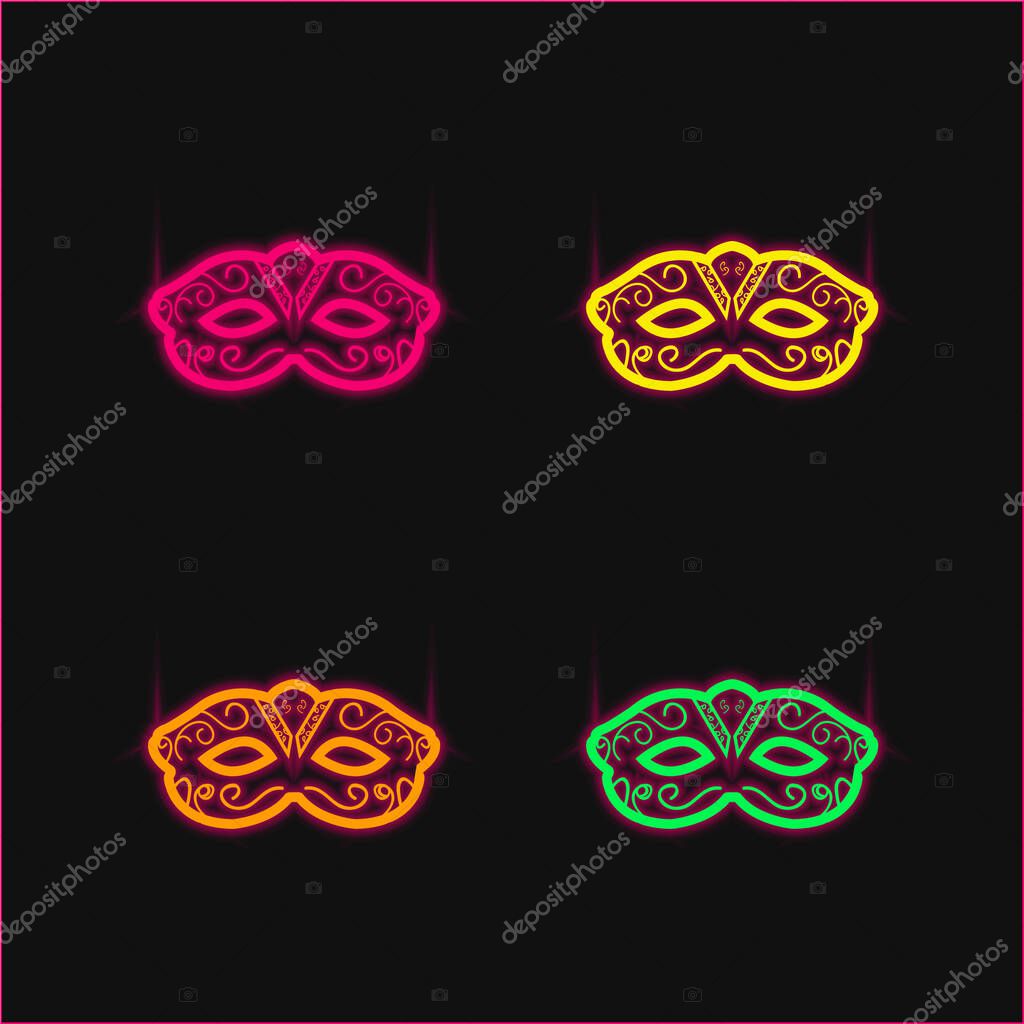 Artistic Carnival Mask To Cover Eyes four color glowing neon vector icon