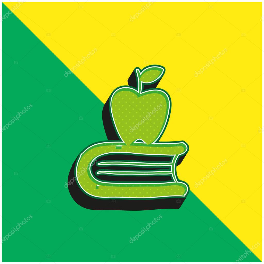 Apple On A Book Green and yellow modern 3d vector icon logo