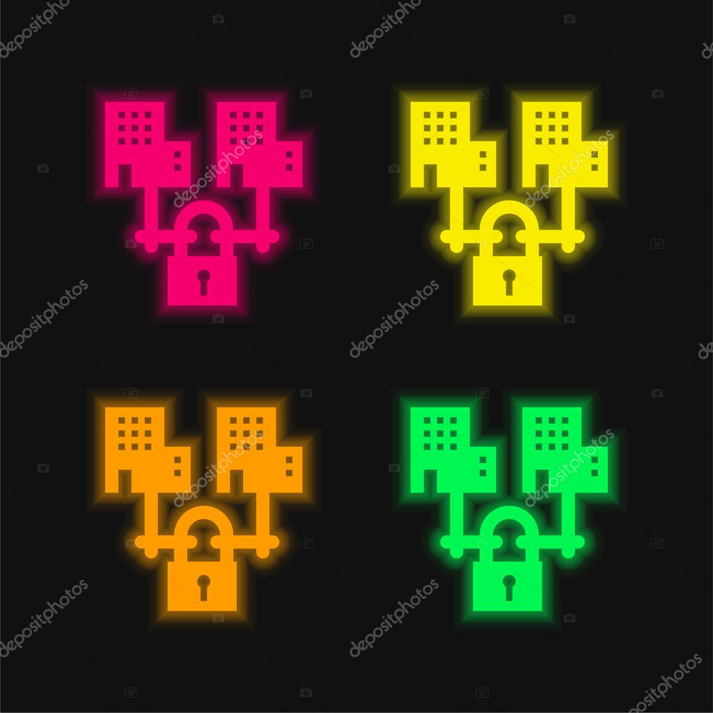 B2b four color glowing neon vector icon