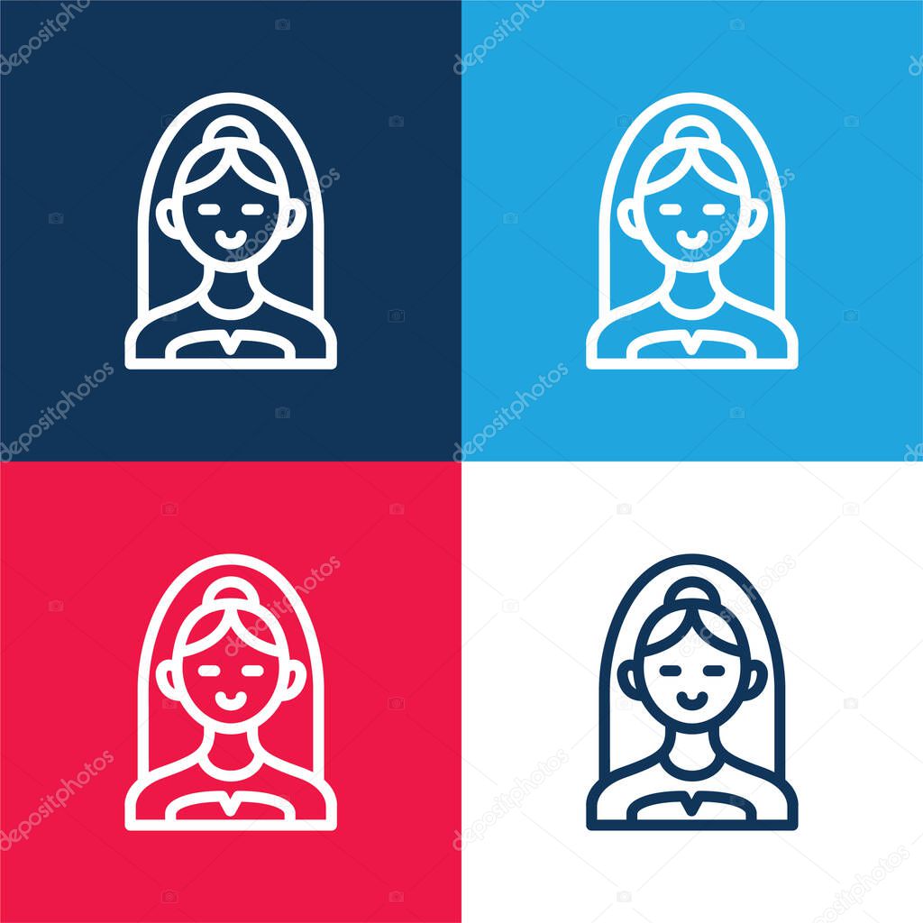 Bride Bust blue and red four color minimal icon set