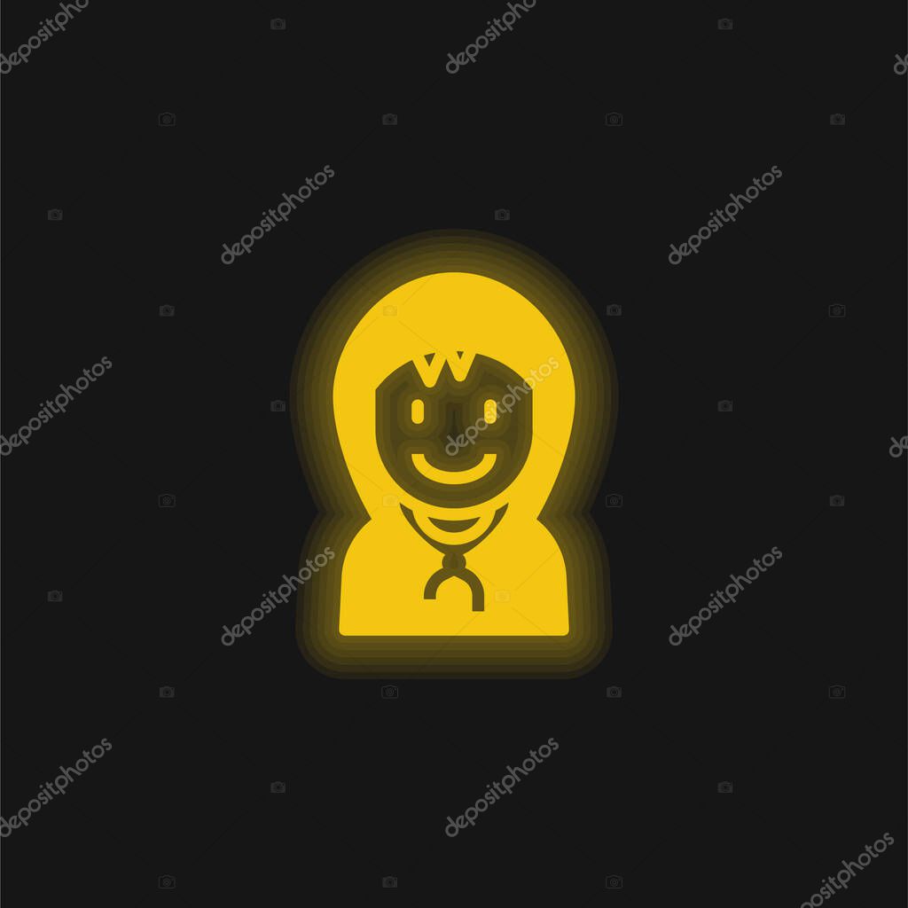 Boy yellow glowing neon icon