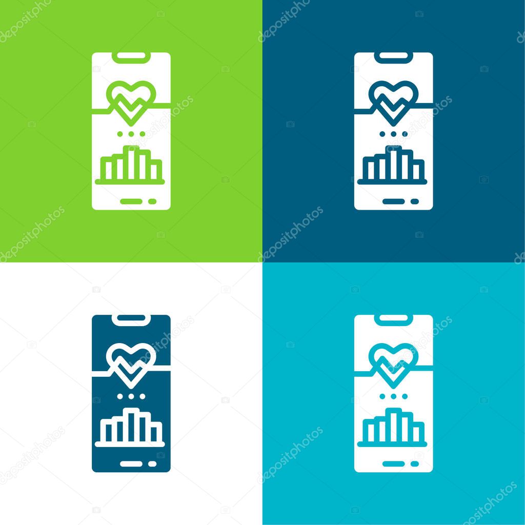 Activity Tracker Flat four color minimal icon set