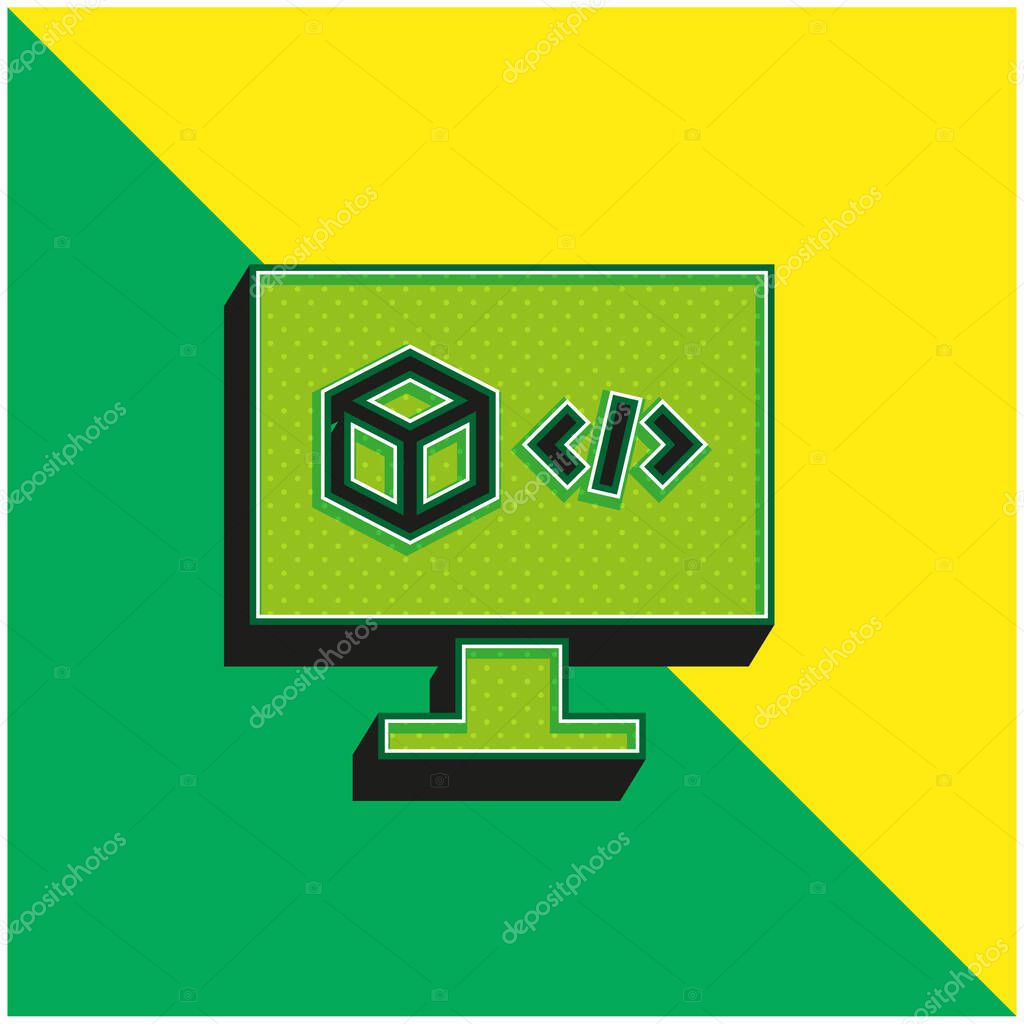 3d Printing Software Green and yellow modern 3d vector icon logo
