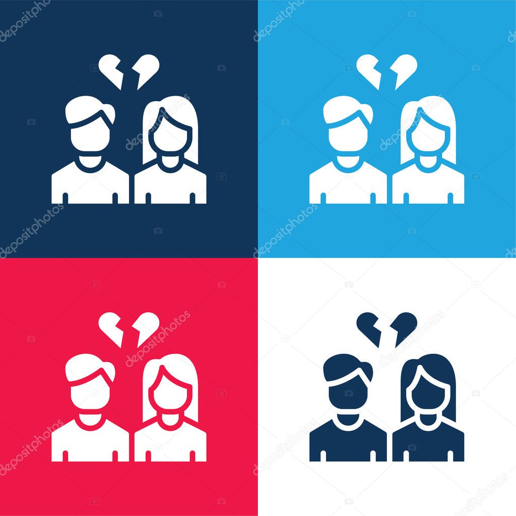 Break Up blue and red four color minimal icon set