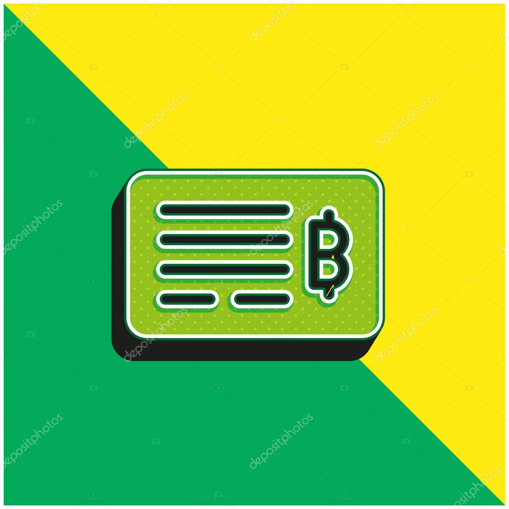 Bank Check Green and yellow modern 3d vector icon logo