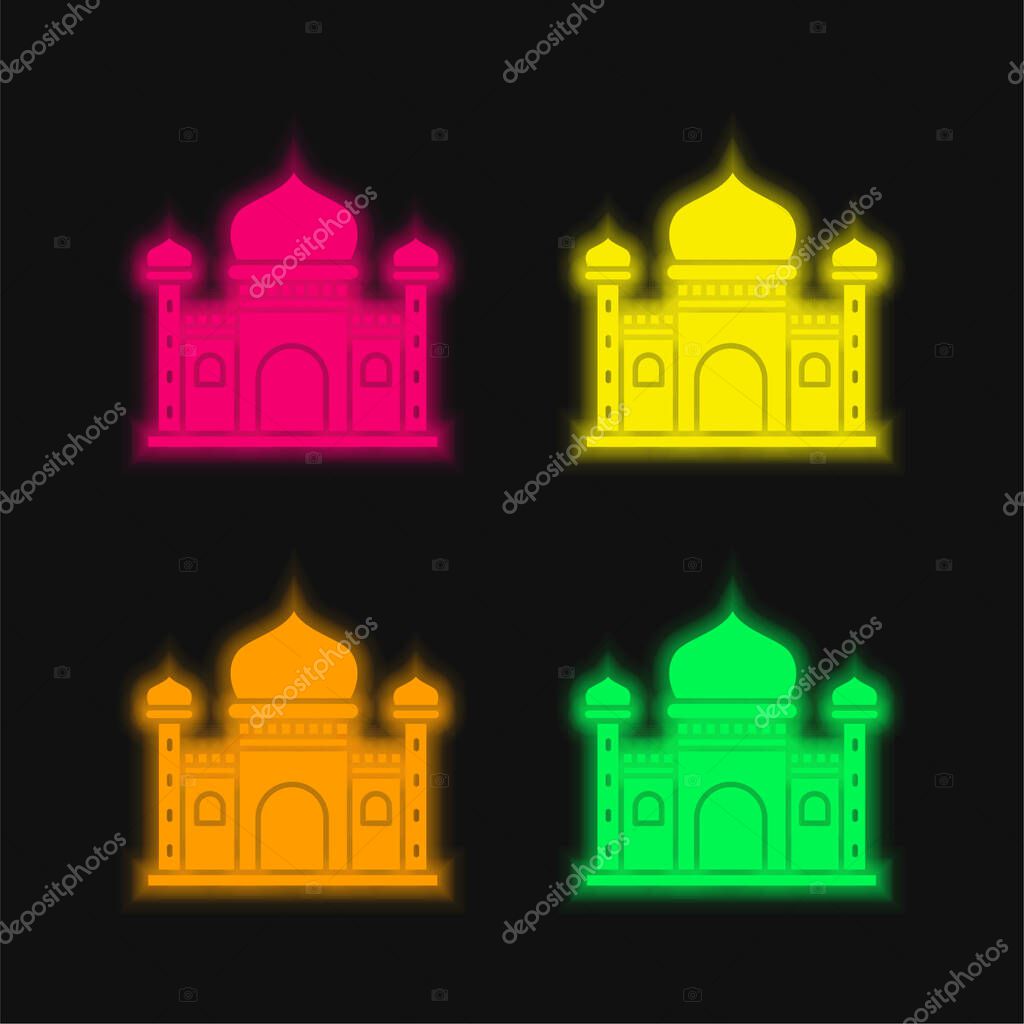 Blue Mosque four color glowing neon vector icon