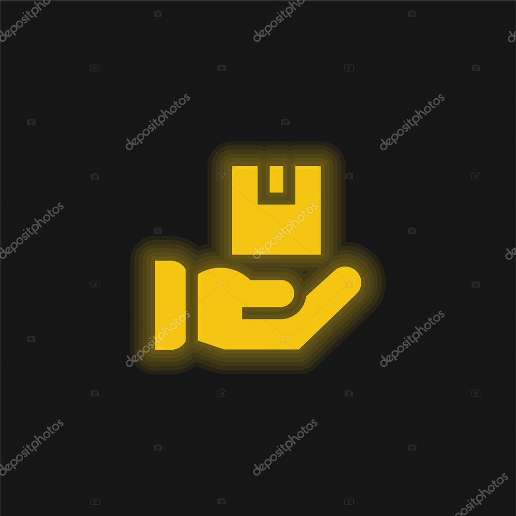 Box yellow glowing neon icon