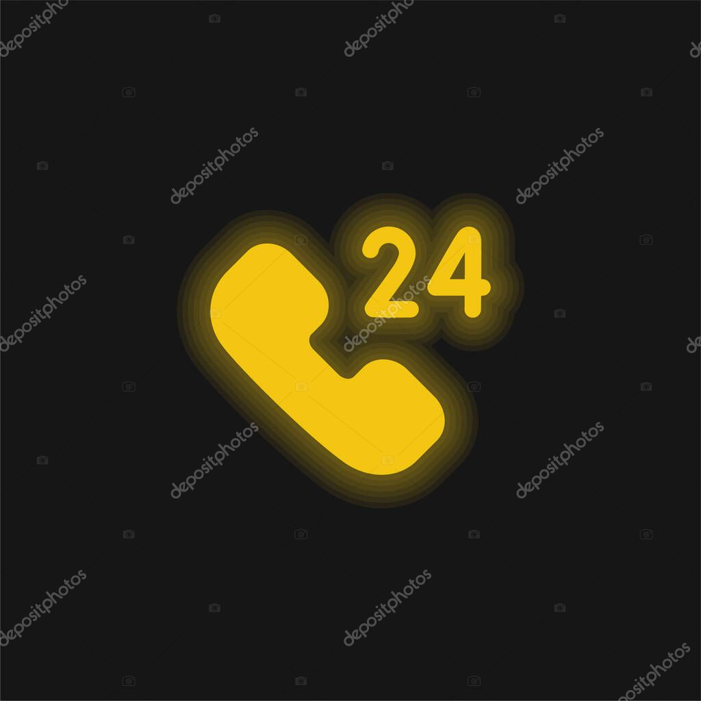 24 Hours Support yellow glowing neon icon