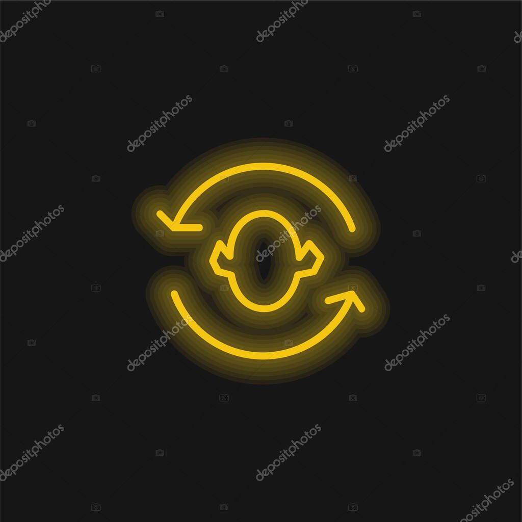 Arrows Couple Around A Head Silhouette yellow glowing neon icon