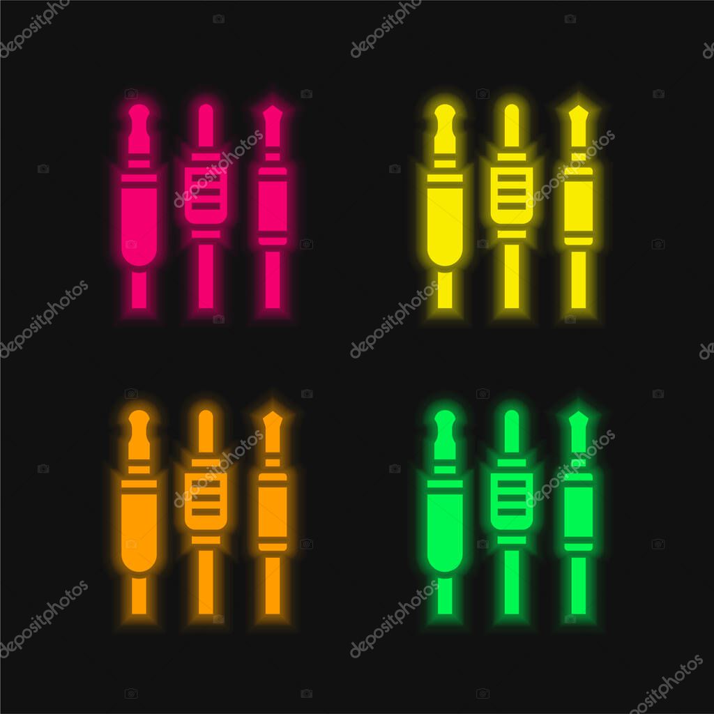 Audio Jack four color glowing neon vector icon