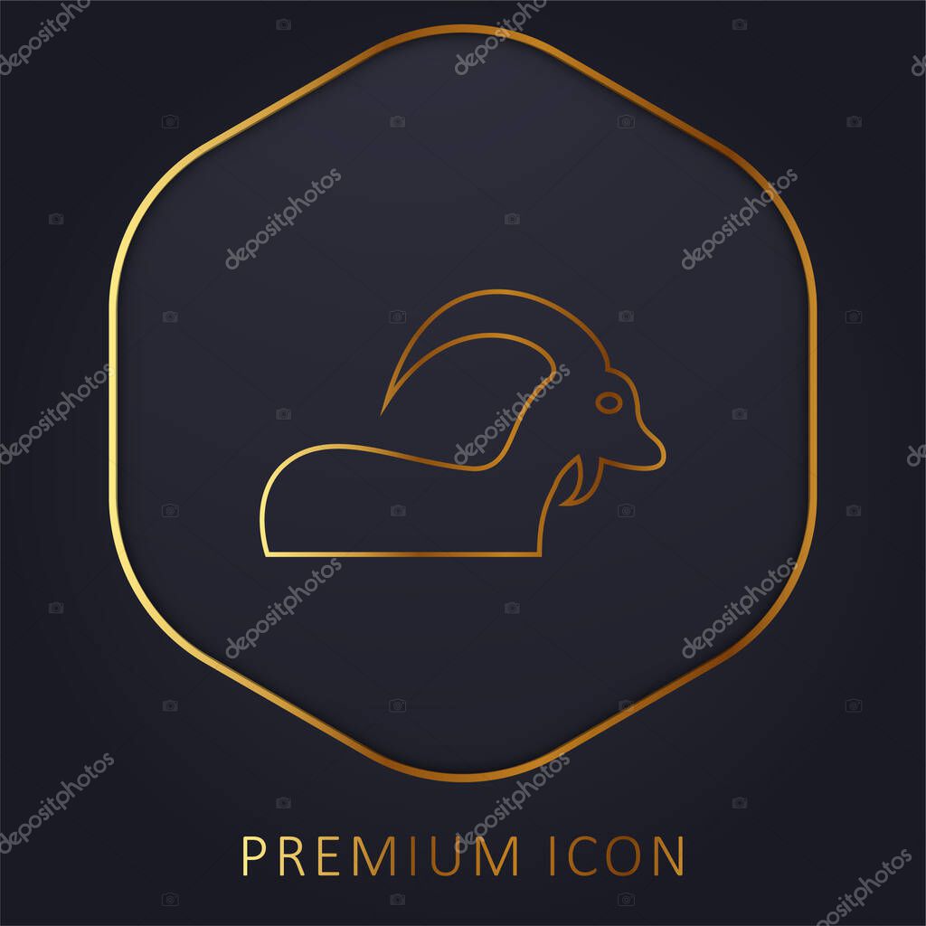 Aries Sign With Big Horns golden line premium logo or icon
