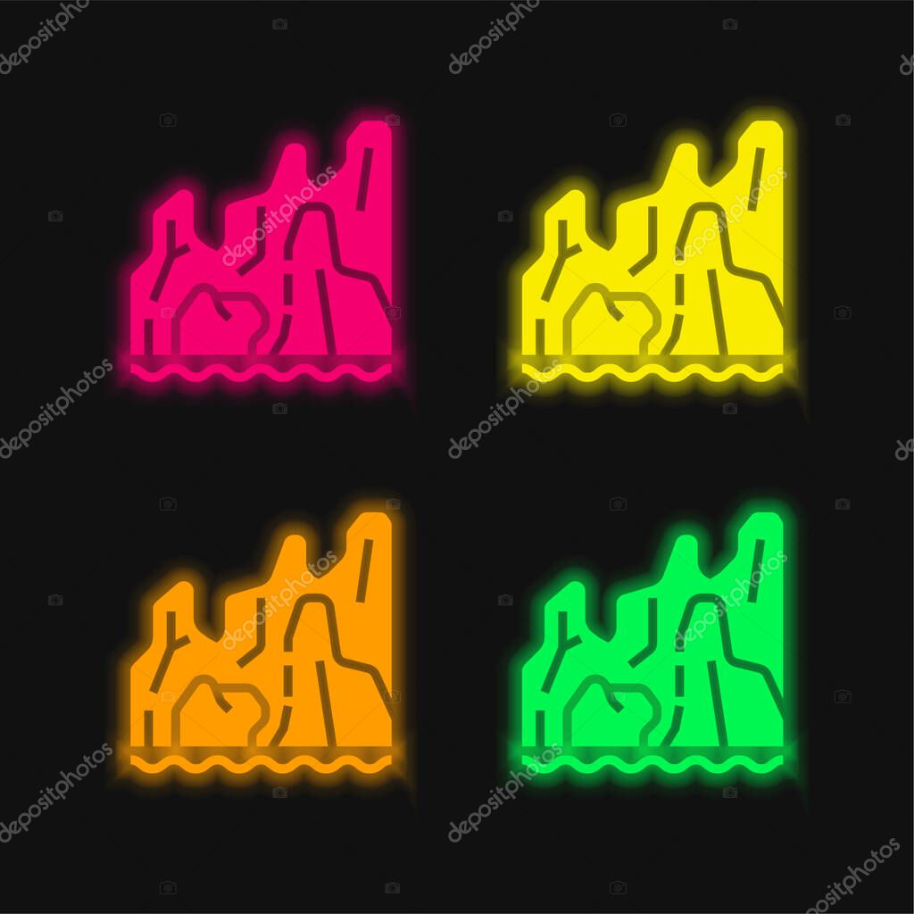 Beach four color glowing neon vector icon