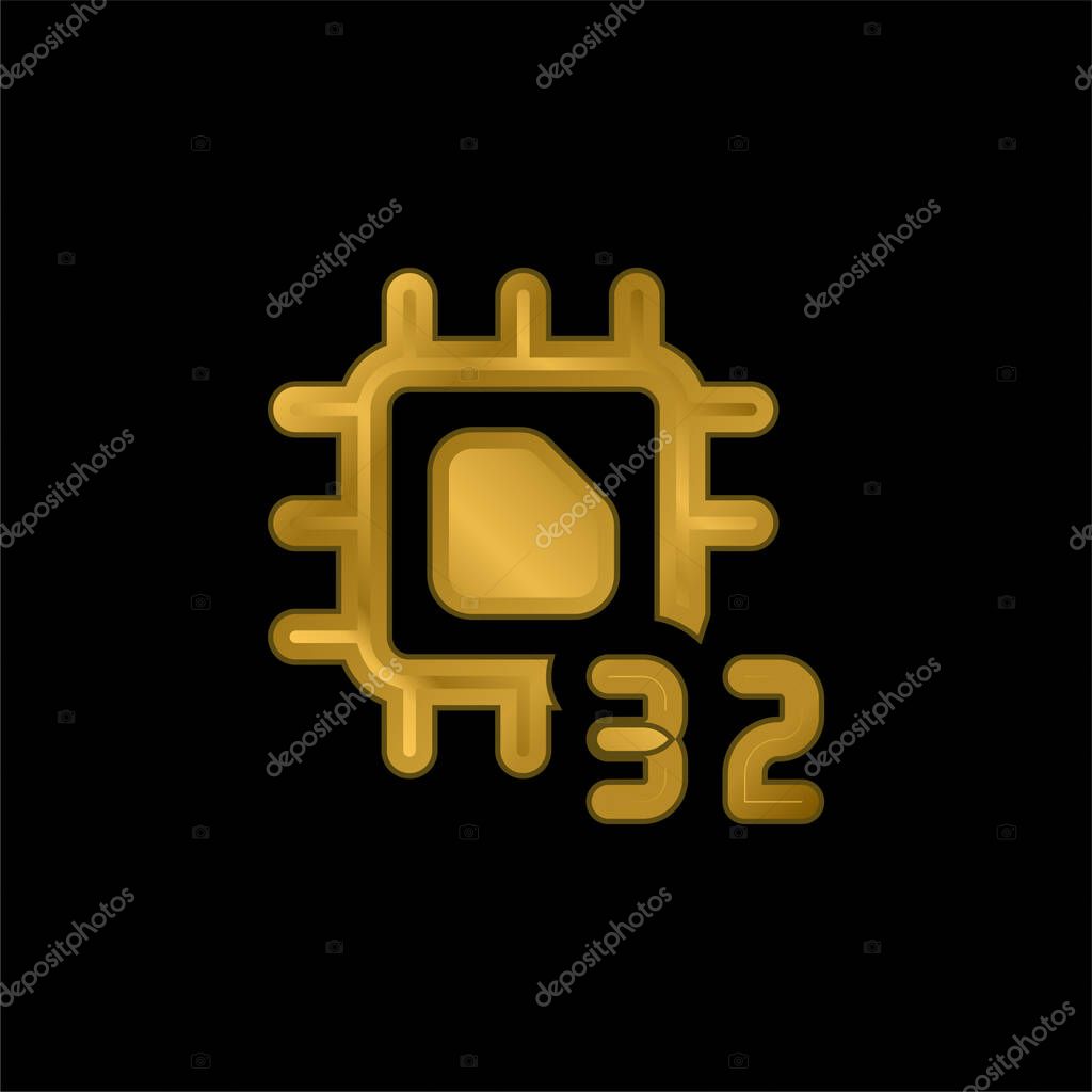 32 Bit gold plated metalic icon or logo vector