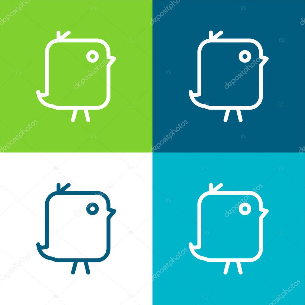 Bird Of Cute Rounded Rectangular Shape Flat four color minimal icon set