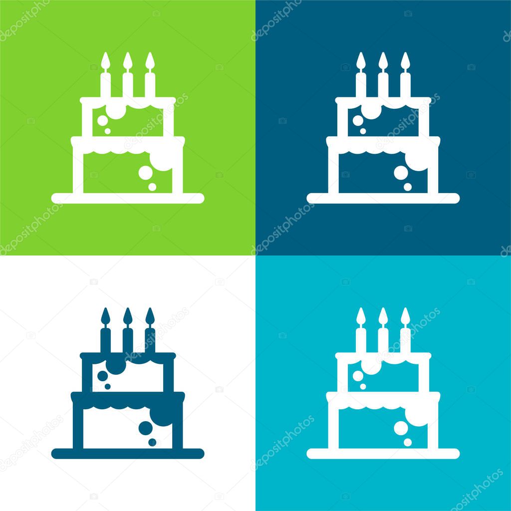 Birthday Cale With Candles Flat four color minimal icon set