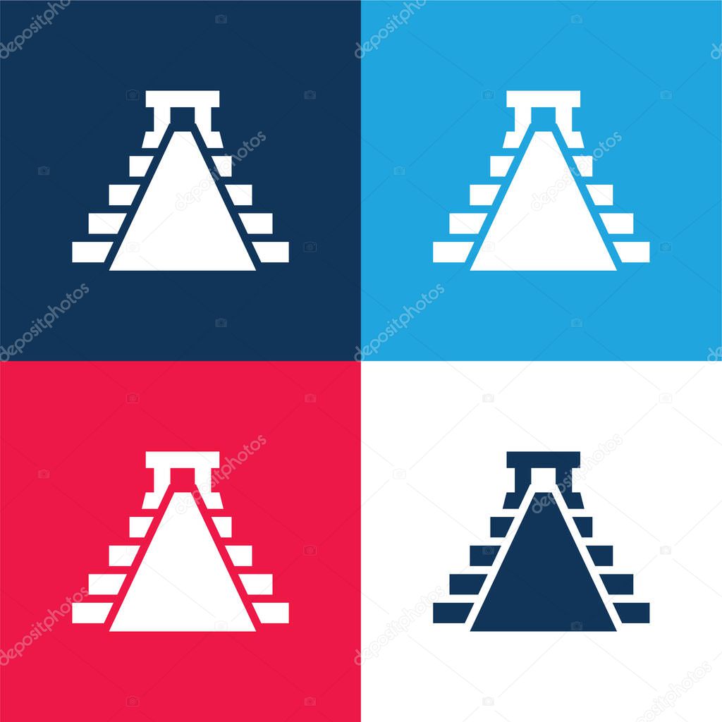 Ancient Mexico Pyramid Shape blue and red four color minimal icon set