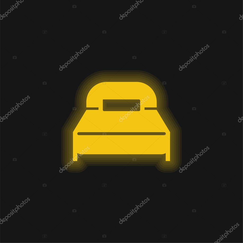 Big Bed With One Pillow yellow glowing neon icon