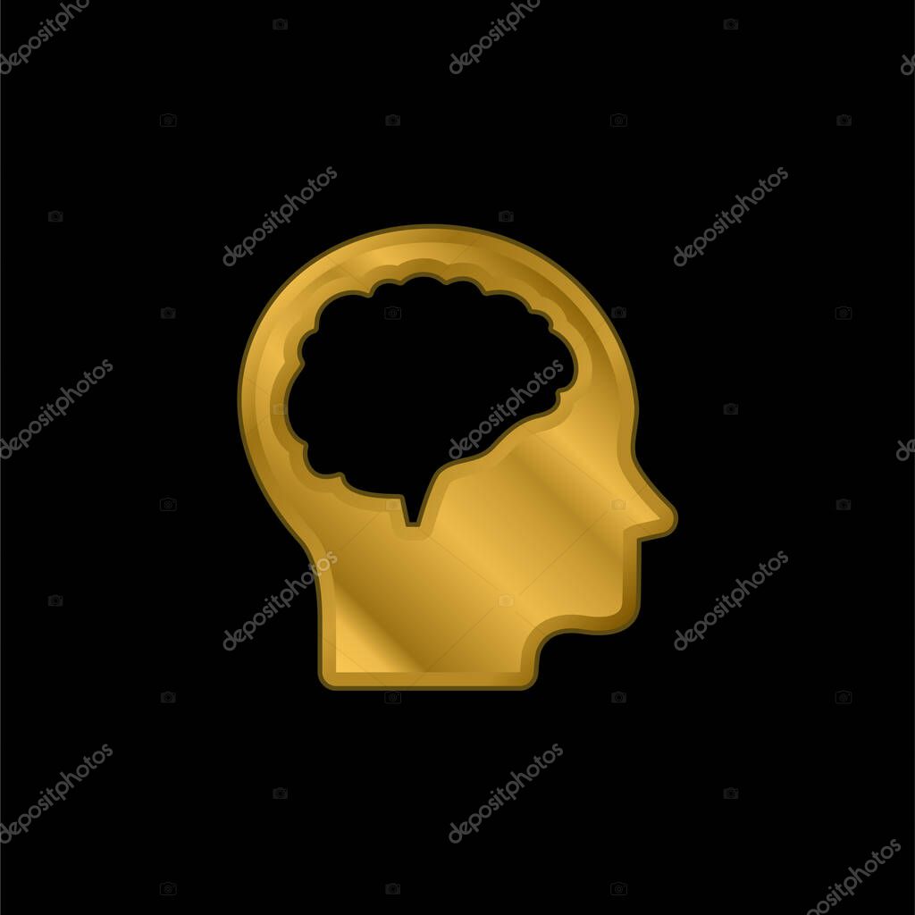 Brain And Head gold plated metalic icon or logo vector