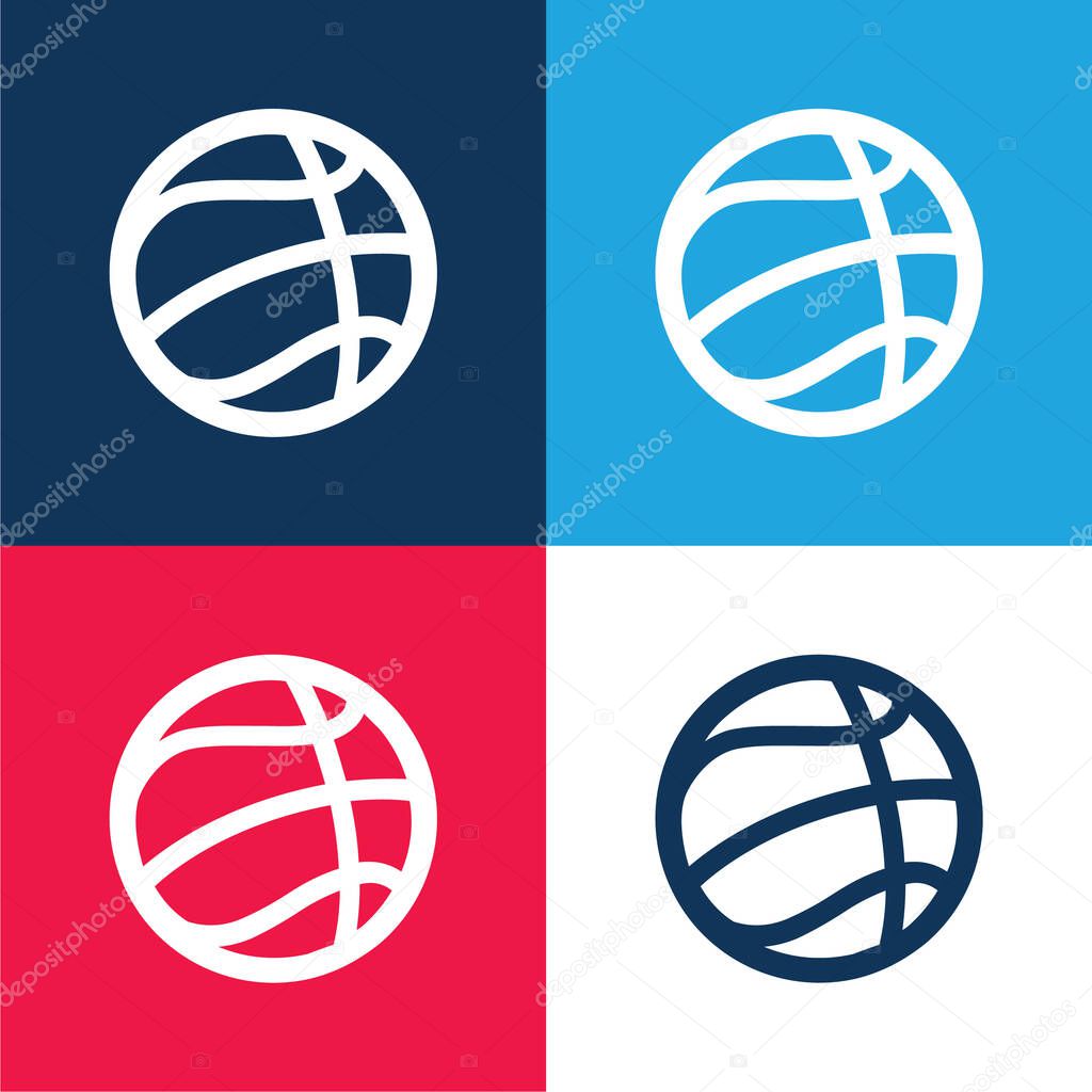 Basketball Ball blue and red four color minimal icon set