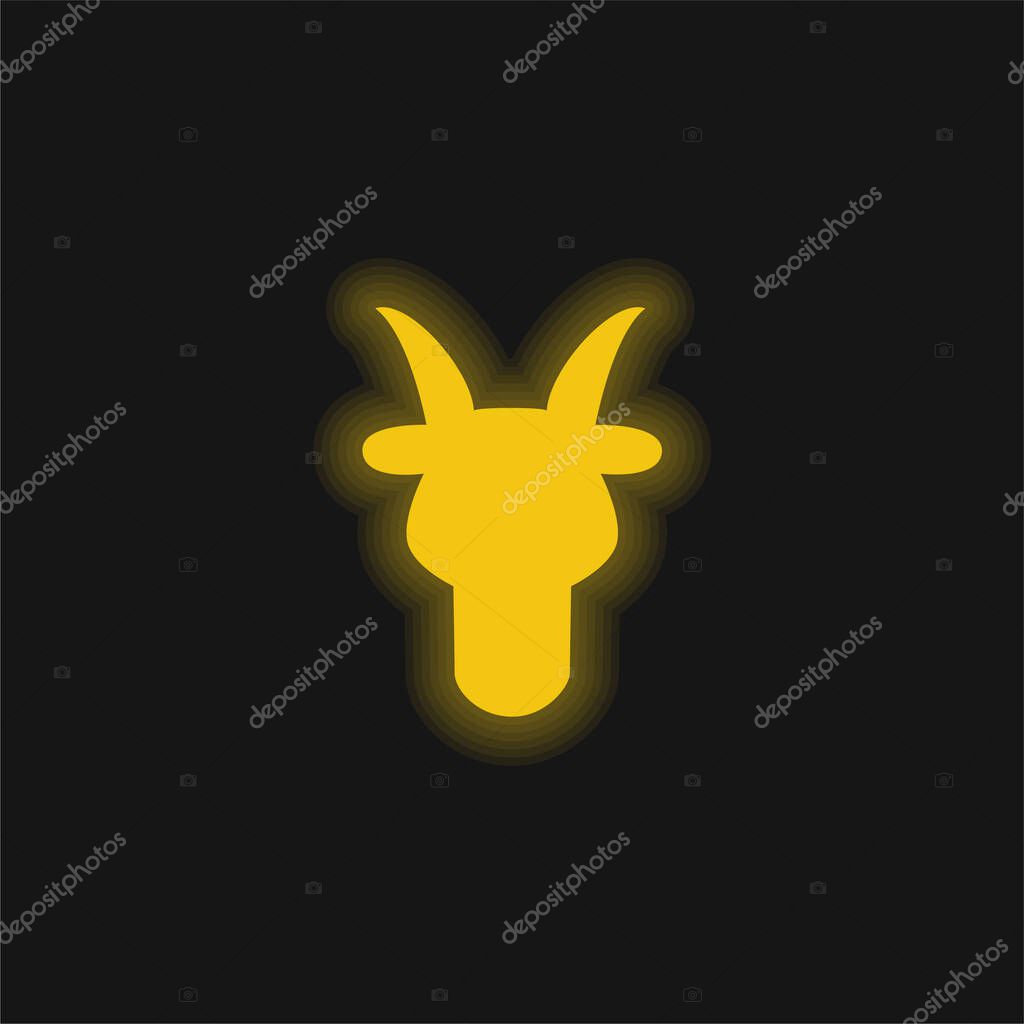 Aries Bull Head Front Shape Symbol yellow glowing neon icon