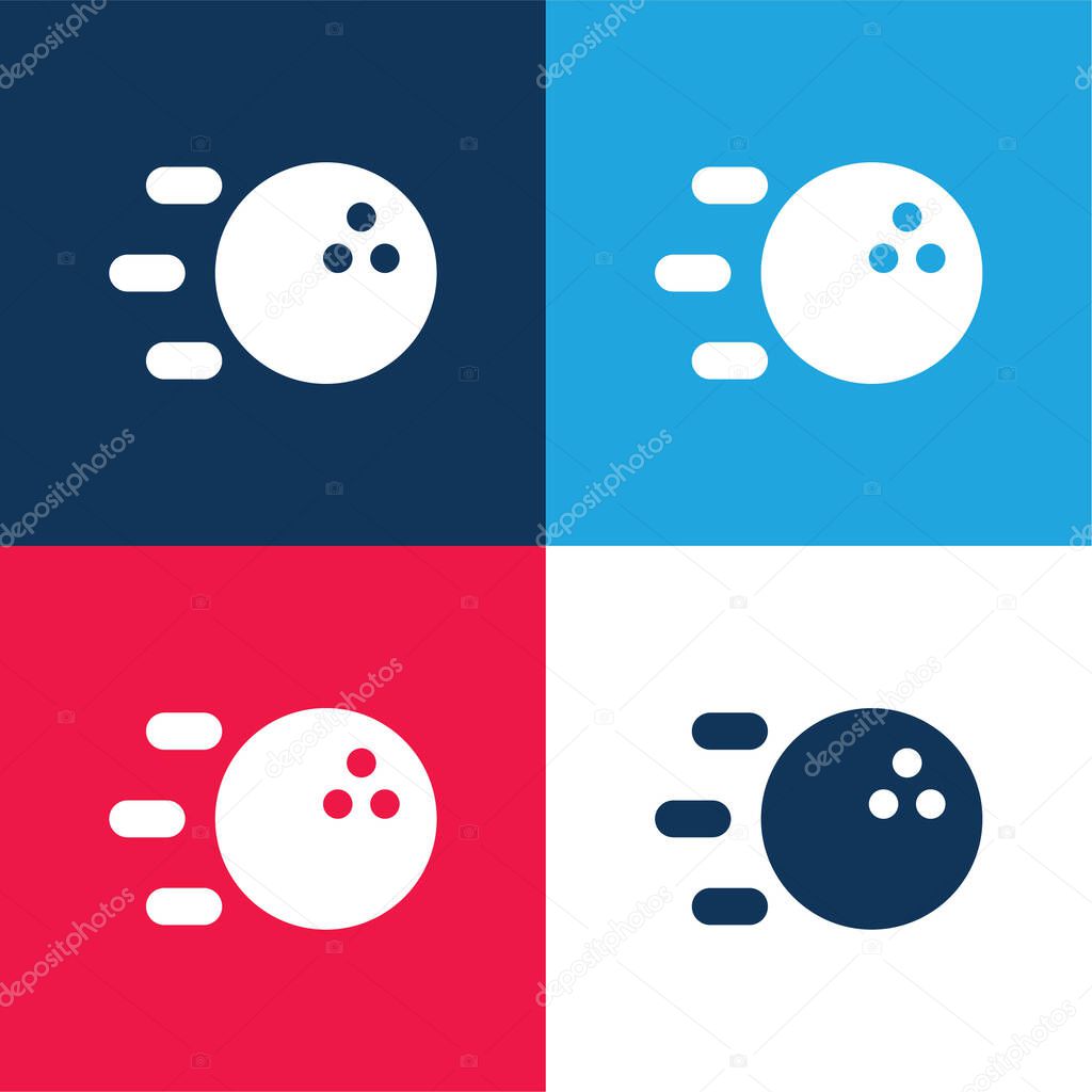 Bowling blue and red four color minimal icon set