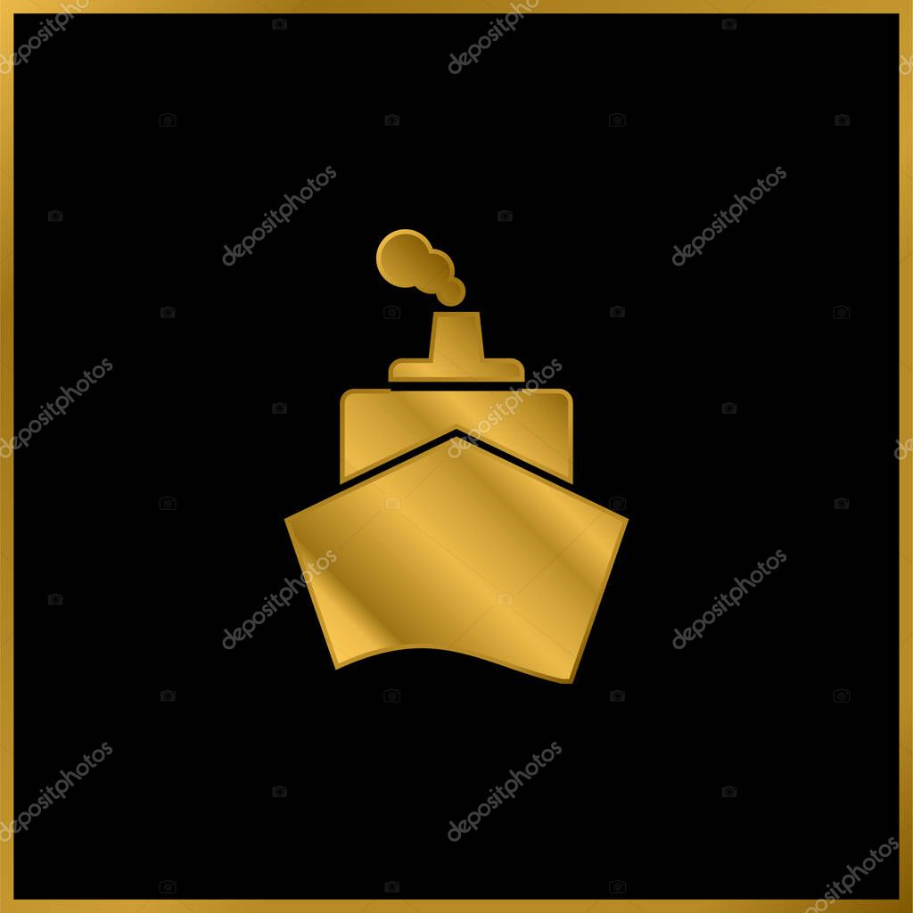 Boat From Front View gold plated metalic icon or logo vector