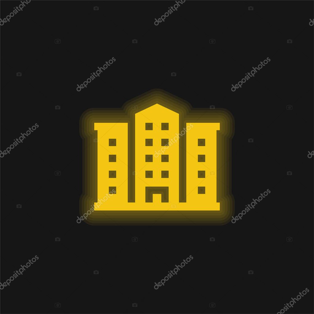 Apartment yellow glowing neon icon